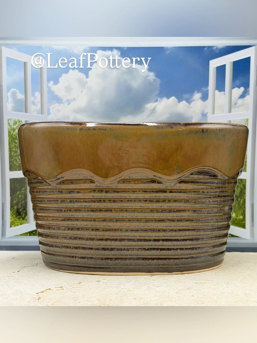 Handmade Ceramic Planter Oval Pot with Drainage Hole
